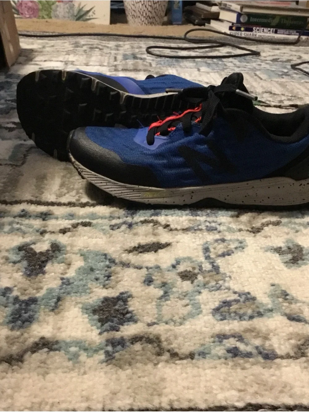 New Balance Boys Blue and Black Sneakers with Red Lace Highlights